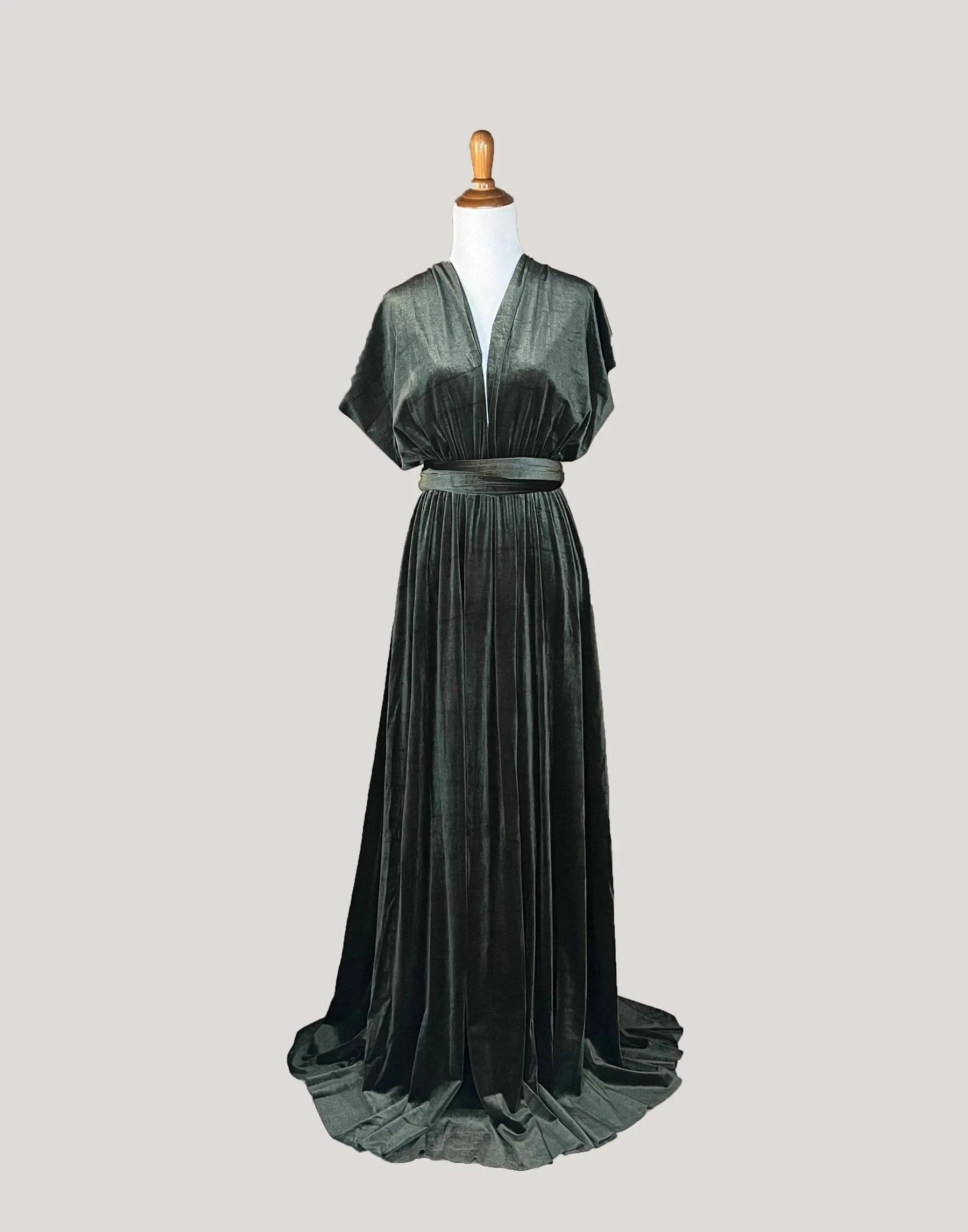 Vintage Olive Velvet Infinity Dress/ Wrap Convertible Bridesmaid Dress,Y20-19