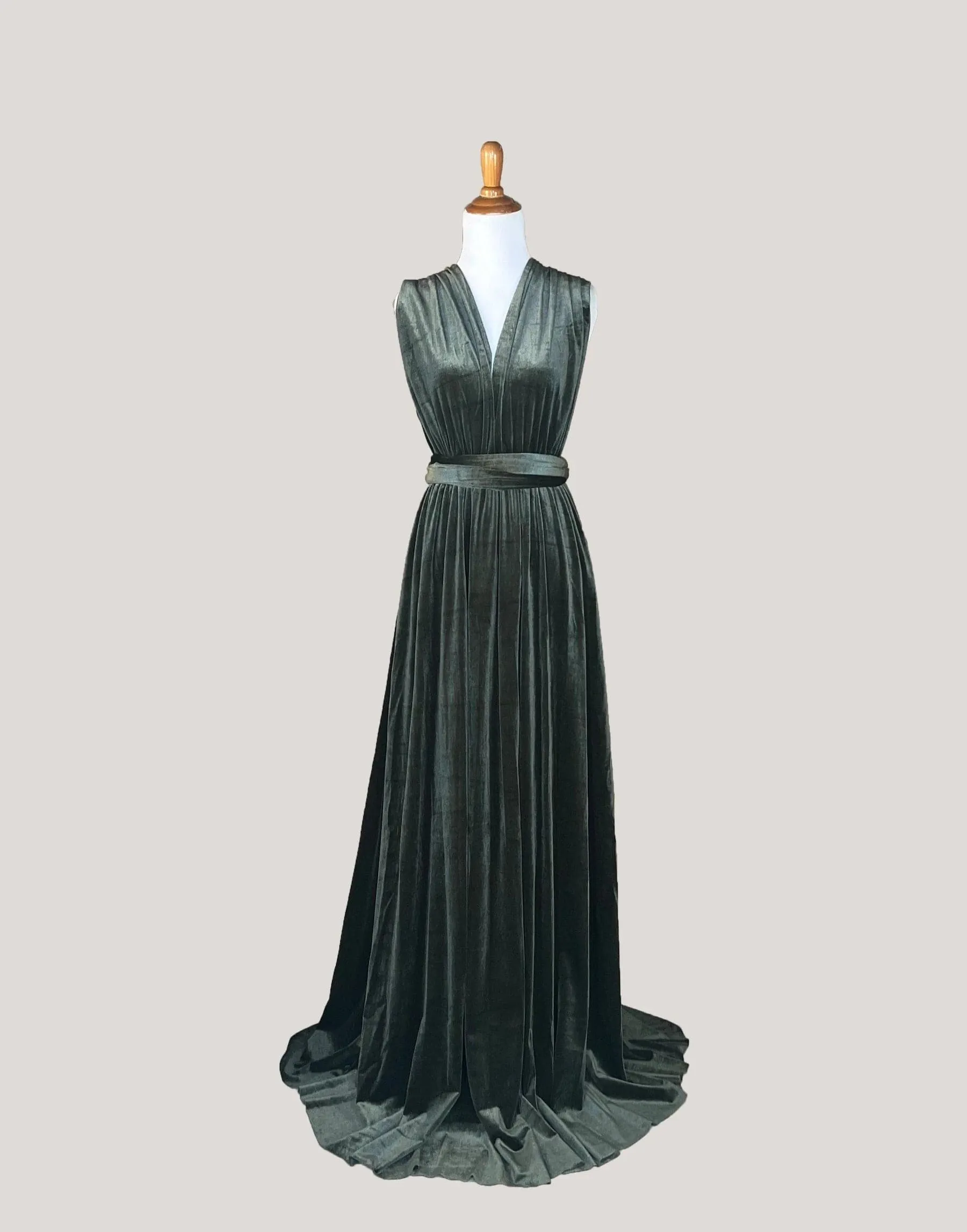 Vintage Olive Velvet Infinity Dress/ Wrap Convertible Bridesmaid Dress,Y20-19